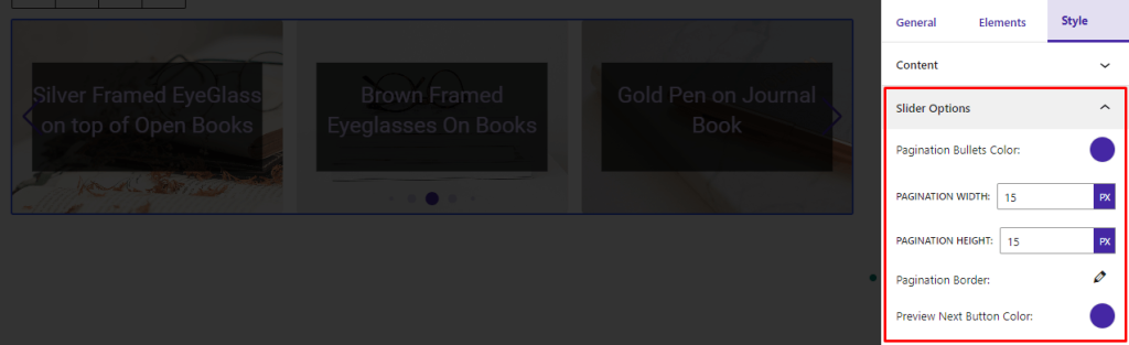 Advanced Post Block- Style- Slider Options