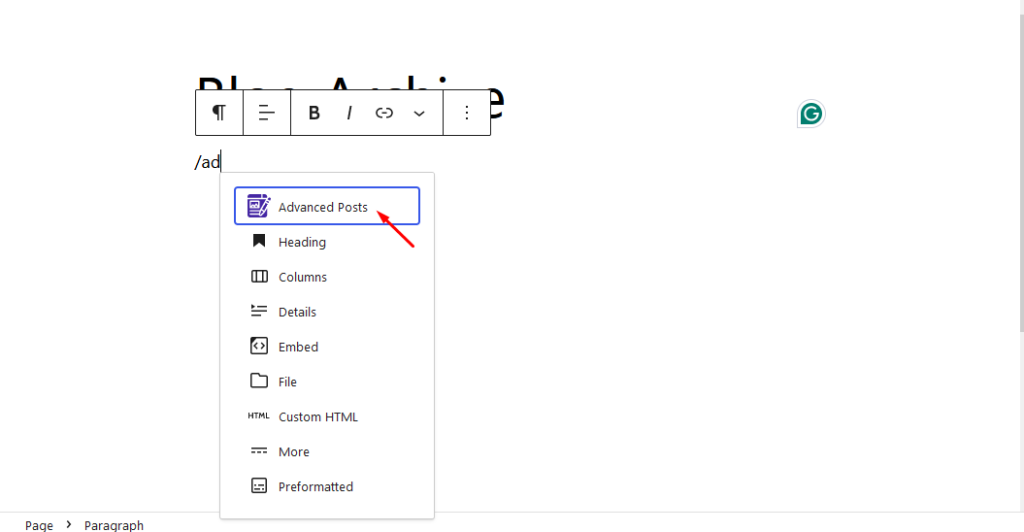 This is a screenshot of post block