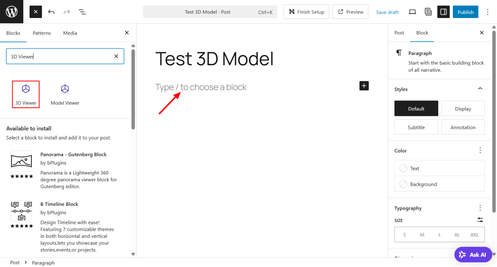 Add 3D viewer block