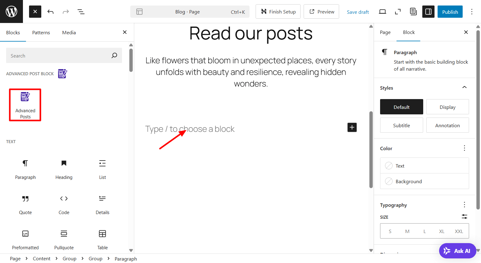 Add Advanced Post Block